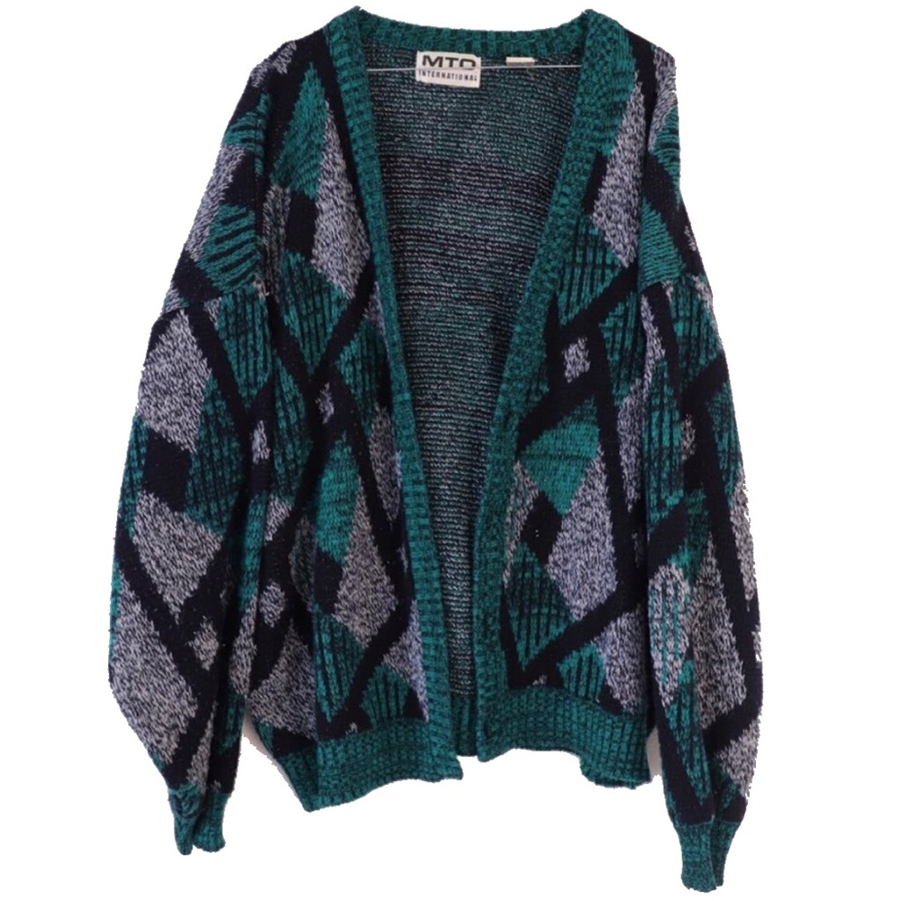Vintage Oversized Geometric Patterned Cardigan